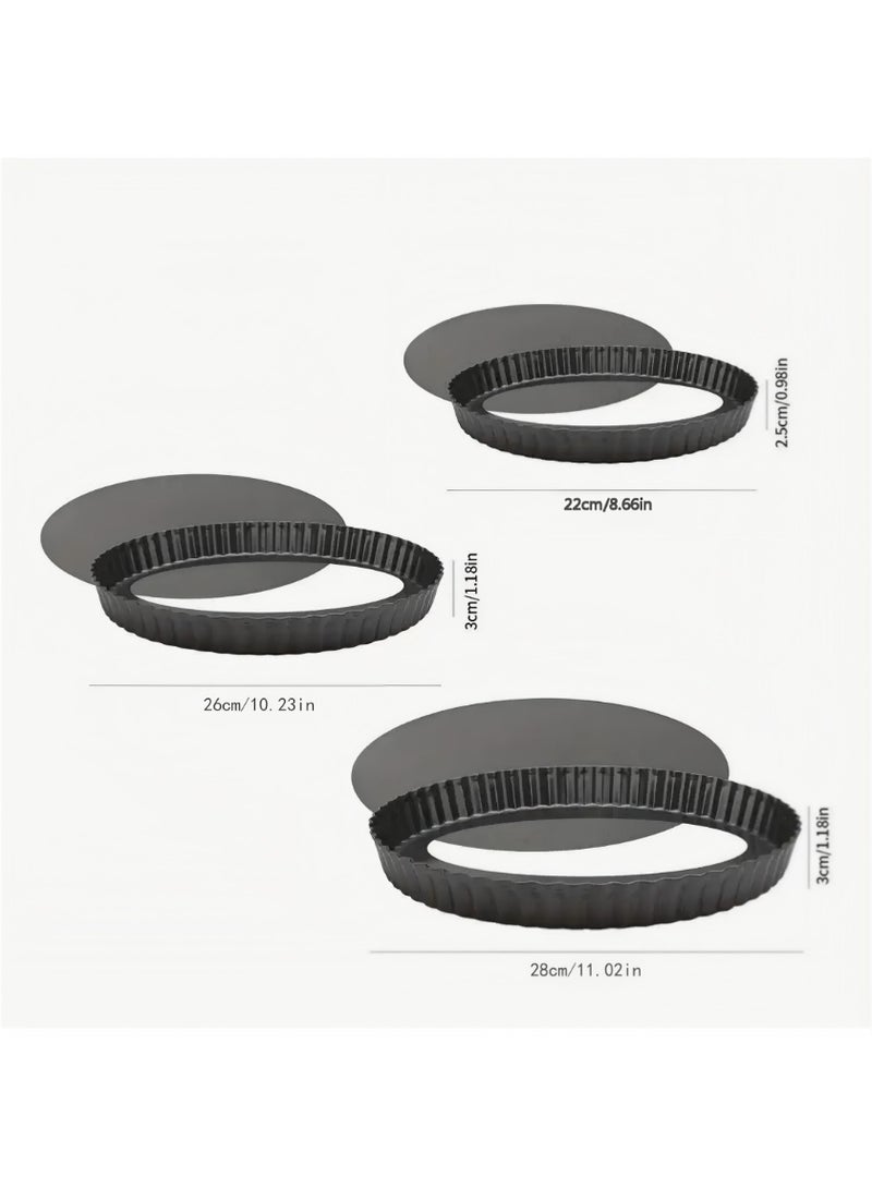 3 أواني فطيرة غير لاصقة ذات قاع قابل للإزالة للخبز في الفرن، (22 سم، 26 سم، 28 سم) - Image 2